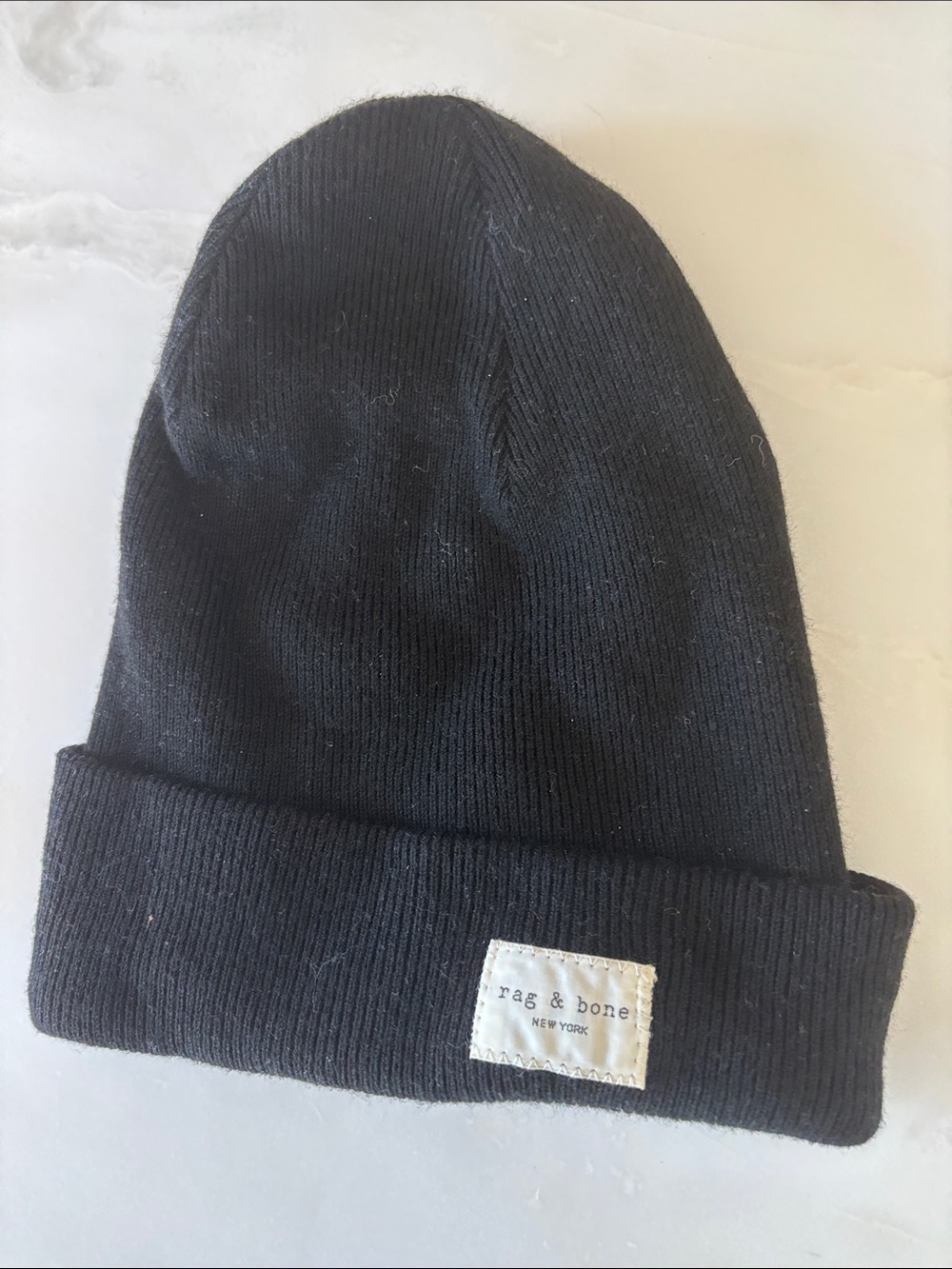 rag & bone BlackWool Cuffed Beanie with Logo Patch